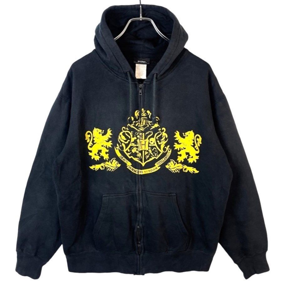 ハリーポッターHarry Potterジップパーカーフーディ両面プリントHogwartsホグワーツ魔法魔術学校ムービー映画ブラック黒イエロー黄色41221拍卖