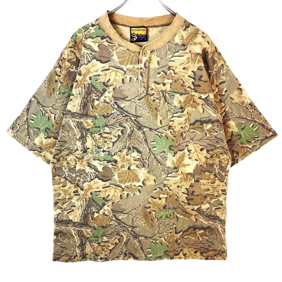 USA製サスクワッチSasquatchヘンリーネック半袖Tシャツ胸ポケットREALTREEリアルツリーカモフラージュ迷彩カーキブラウン茶色グリーン41225拍卖