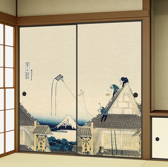 【TI山室家具】★葛飾北斎 冨嶽三十六景シリーズ 左右2枚組襖紙!「江戸駿河町三井見世略図」(新品受注生産品)拍卖