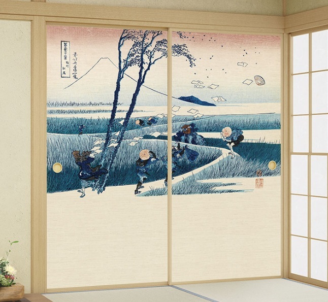 【TI山室家具】★葛飾北斎 冨嶽三十六景シリーズ 左右2枚組襖紙!「駿州江尻」(新品受注生産品)拍卖