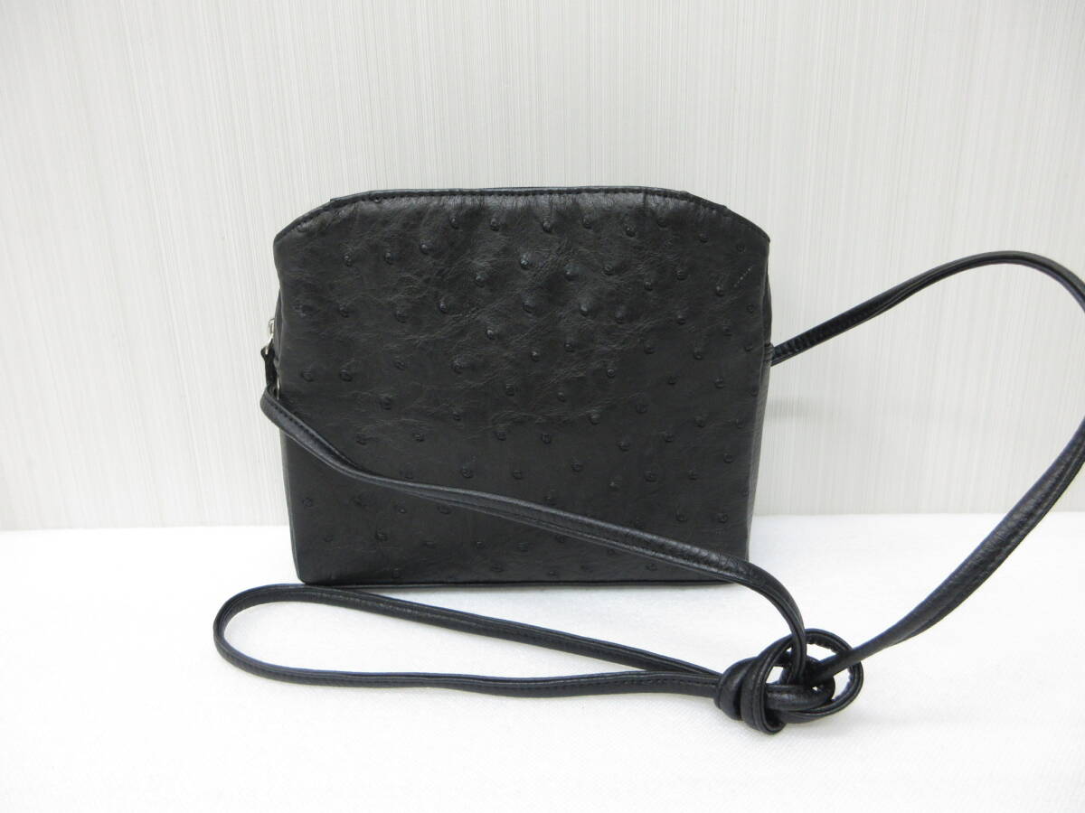 オーストリッチ ショルダーバッグ ポシェット 黒 ブラック レザー 本革 ●④拍卖