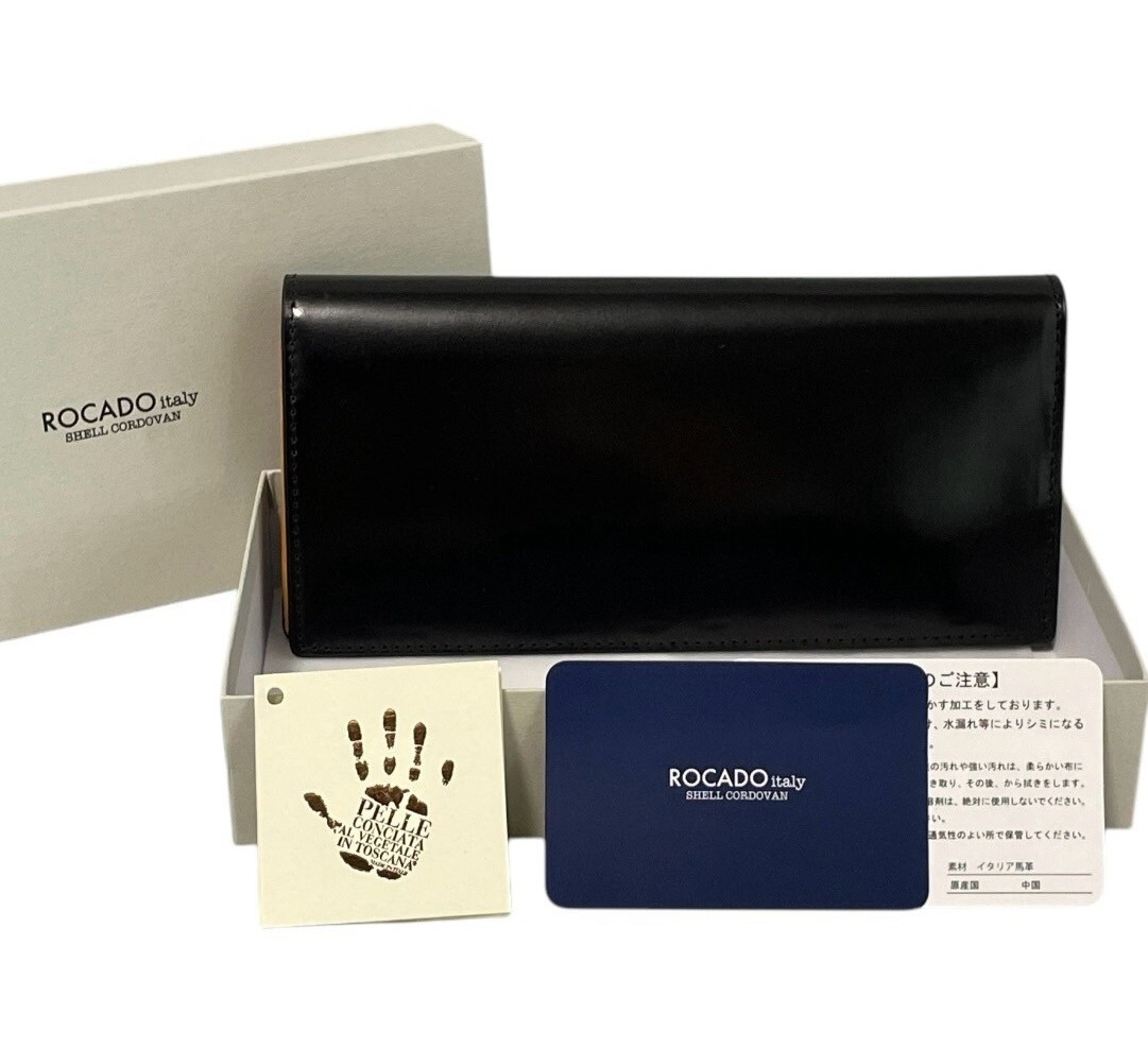 【新品 未使用品】ROCADO ロカド シェルコードバン 二つ折り 長財布 最高級 イタリア馬革 ブラック 送料無料拍卖