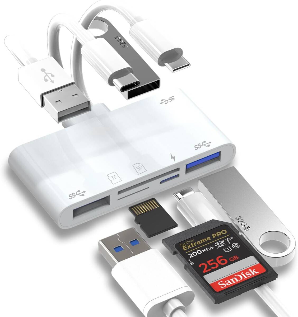 SDカードリーダー 6in3 Phone/Type C/USB SDカードカメラリーダー i-phone/i-pad/IOS/PC/Android対応 拍卖