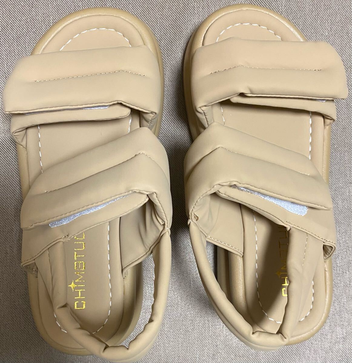 厚底サンダル ベージュ 23.5-24cm ダブルベルト サンダル 厚底拍卖