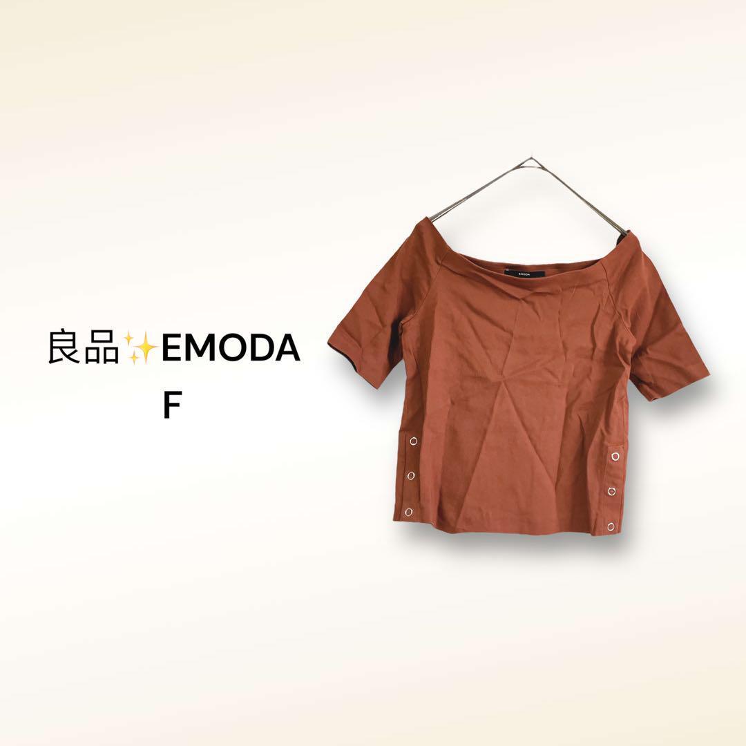 エモダ EMODA カットソー 【F】袖ボタン クロップド ブラウン拍卖