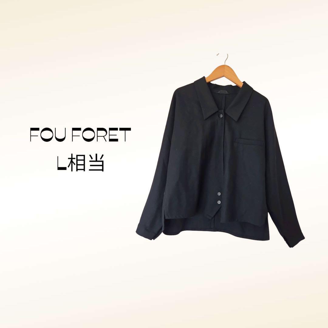 フーフォレー FOU FORET シャツ【L相当】毛100% ブラック 無地拍卖