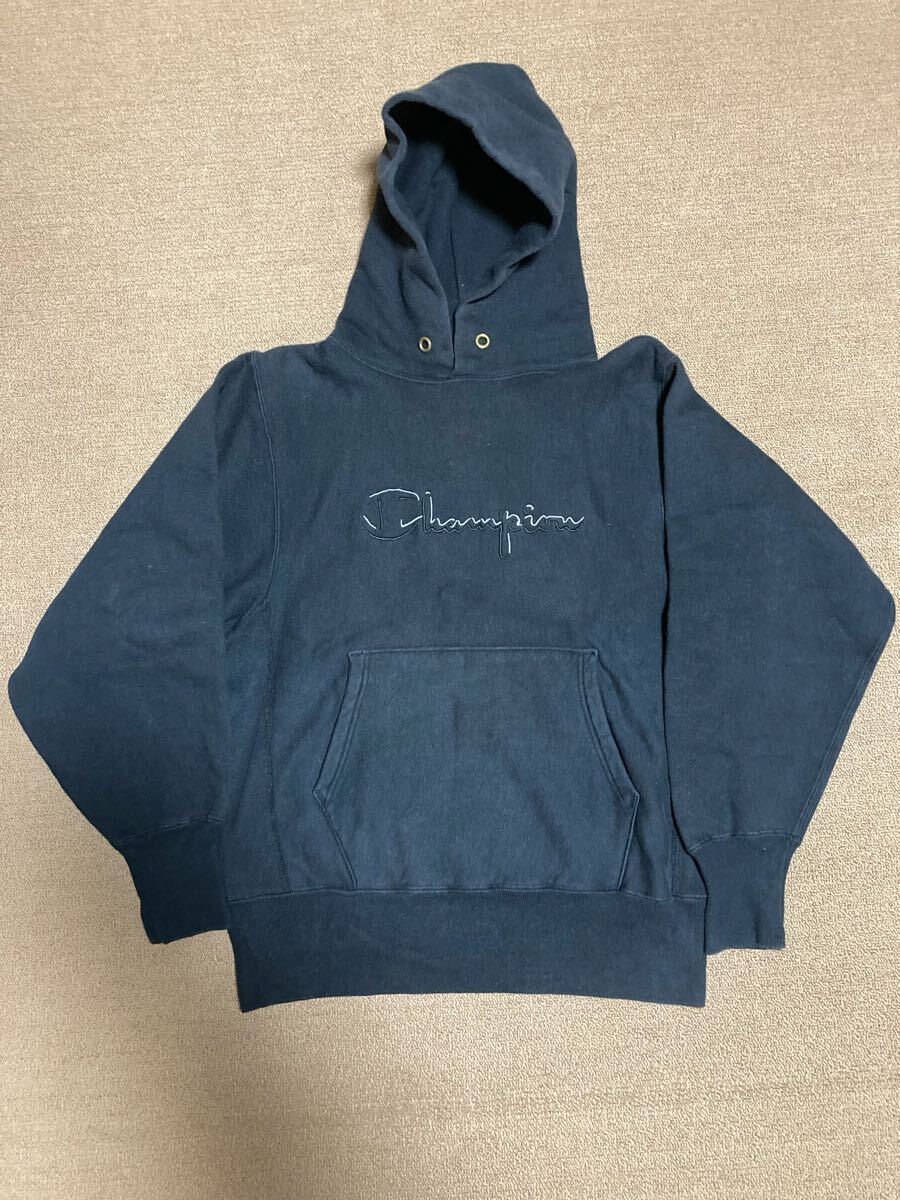 90s USA製 チャンピオン リバースウィーブ パーカー M ブラック 黒 トリコタグ スクリプト Champion スウェットパーカー ビンテージ拍卖