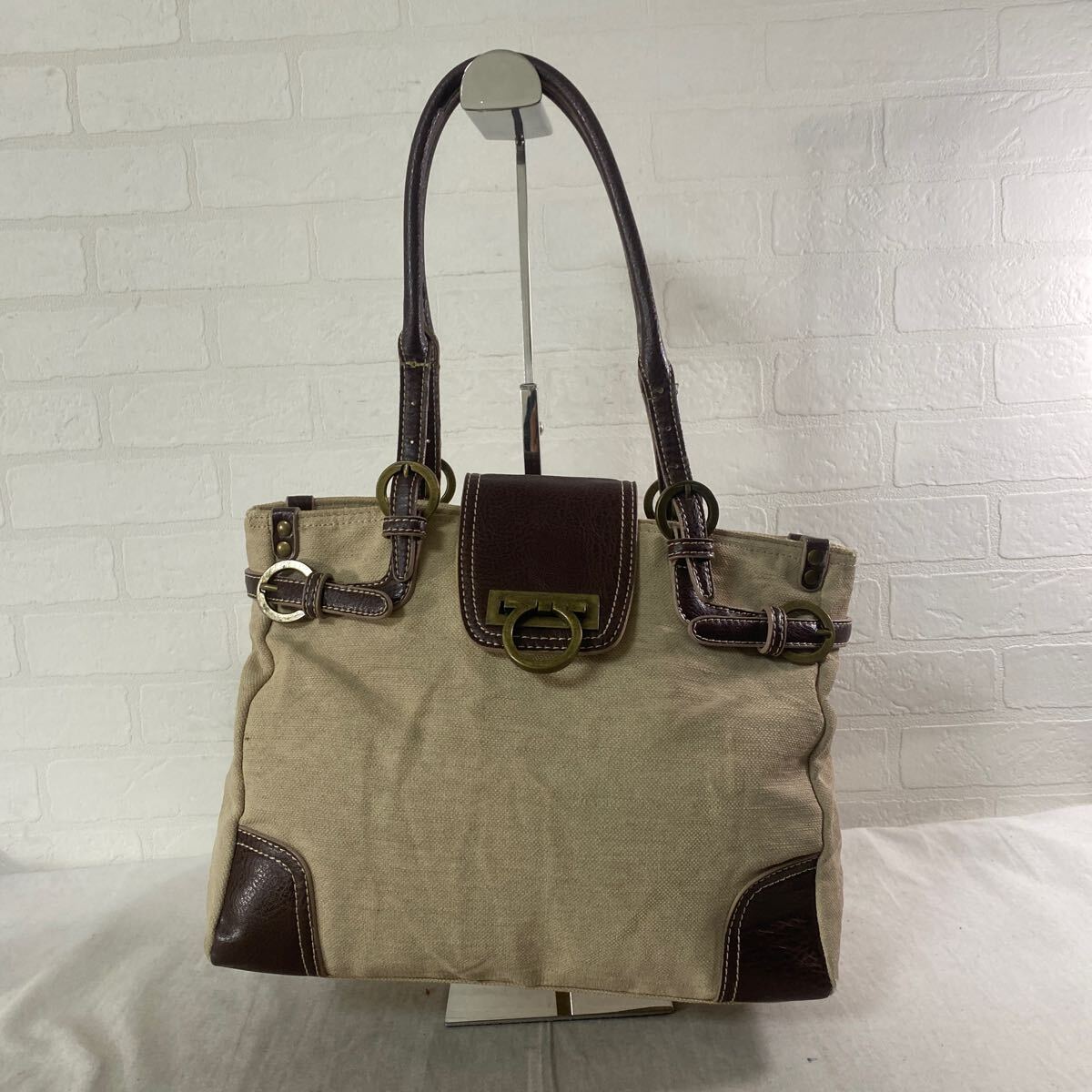 4105☆ MICHAEL KLEIN ミシェル クラン バック カバン ハンドバック レディース ブラウン ベージュ拍卖