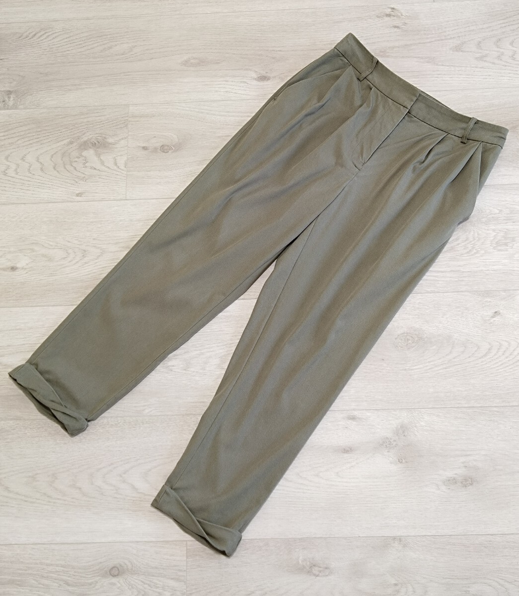 ナチュラルビューティーベーシック★ターンナップテーパードパンツ★XS/5号★モスグリーン系★NBB/サンエー/タック/小さいサイズ拍卖