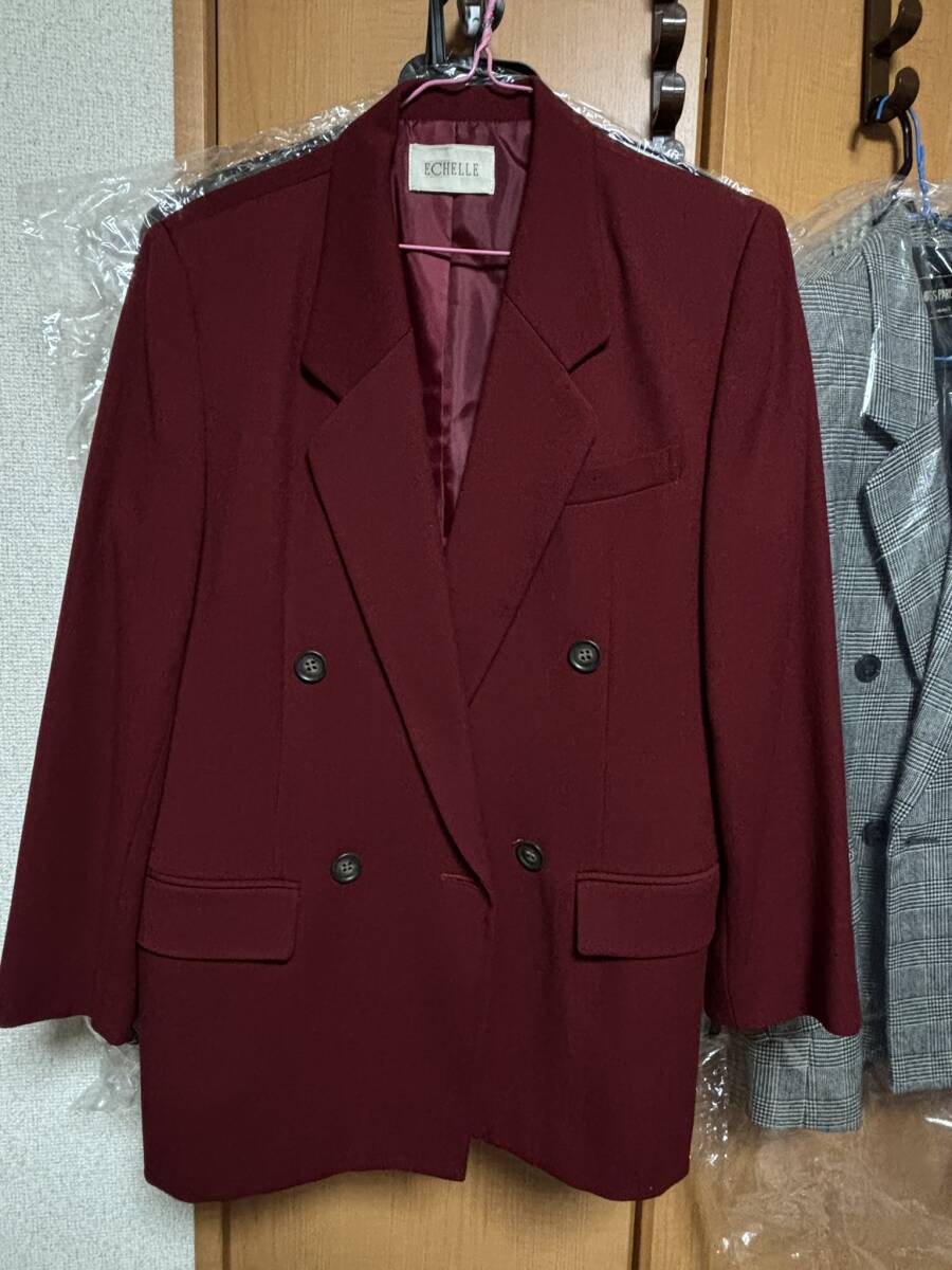 送料無料★ECHELLE/エシェル ウールダブルジャケット 濃い赤(えんじ)9号★ダブル4つボタン★表地:毛100%、裏地:ポリエステル拍卖