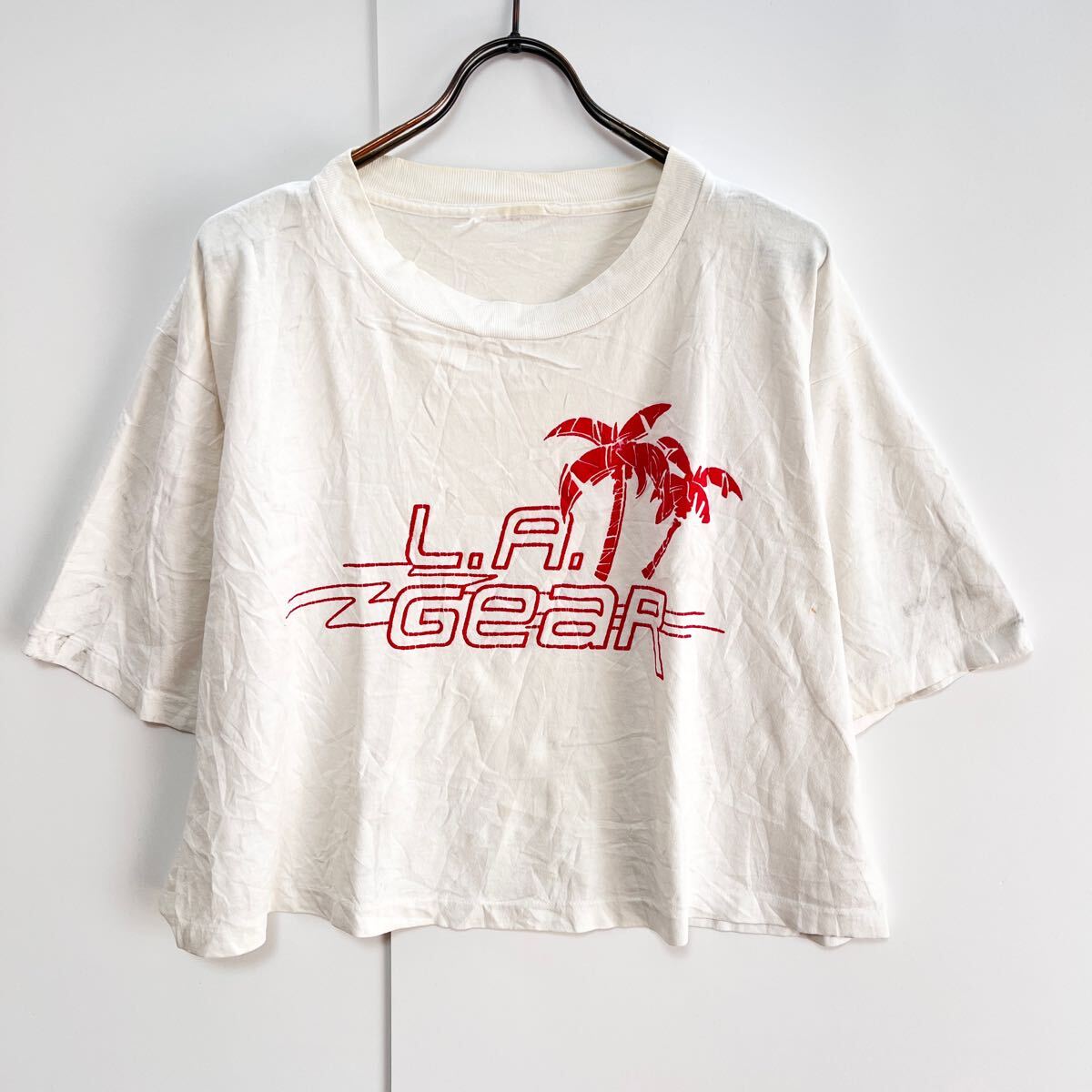L.A.Gear ショート丈 プリントTシャツ オフホワイト アメリカ古着 USMD-0034-FS拍卖