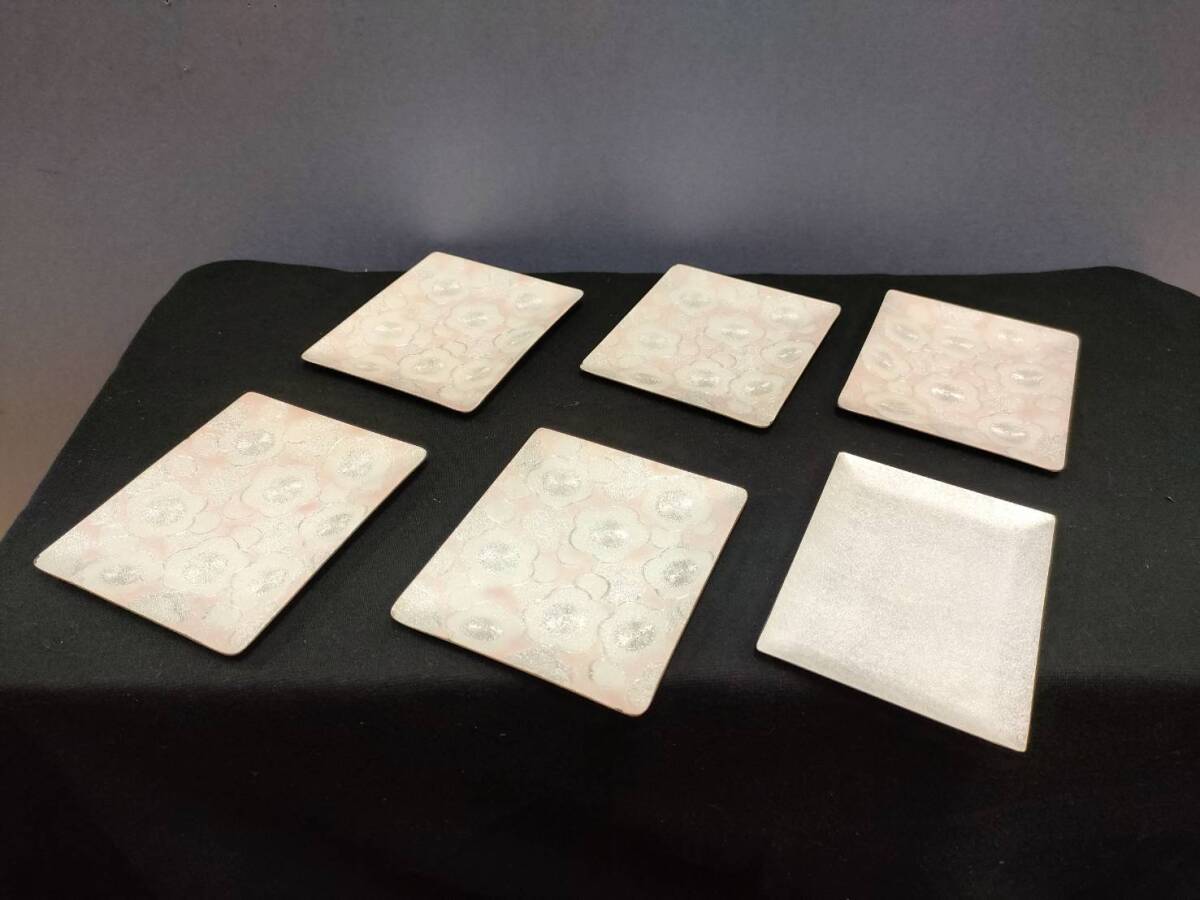 ☆ 梅柄の七宝焼銘々皿5枚 銀色無地銘々皿1枚 計6枚 中古品 ☆拍卖