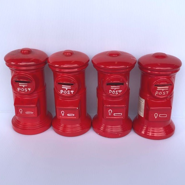 郵便ポスト 貯金箱 【おまとめ4点】陶器製 昭和レトロ 置物 インテリア レトロ拍卖