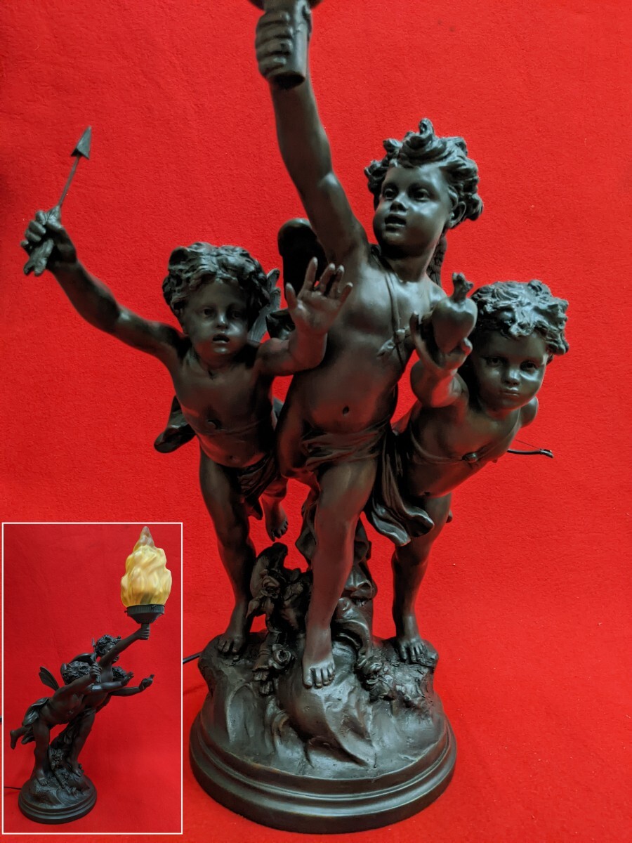 ジャン・ルイ・グレゴワール 愛の神 天使 キューピッド 樹脂像 照明 像高52cm(照明まで75cm) 重12kg拍卖