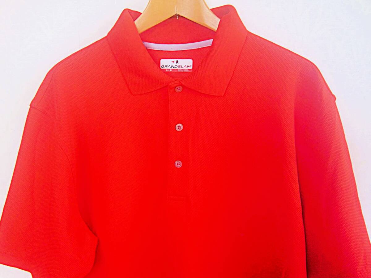 【美品即決 送料無料】USA GRAND SLAMグランドスラム ワンポイント刺繍ロゴ入りストレッチ半袖ポロシャツ/吸汗速乾ドライ★メンズXLレッド拍卖