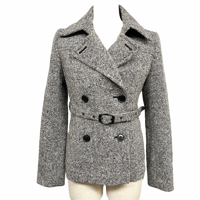 【新品】MK MICHEL KLEIN 少し薄手 ショートコート 総裏地 長袖 毛など 38(バスト84/ヒップ88/身長160) 黒×白系 レディース拍卖