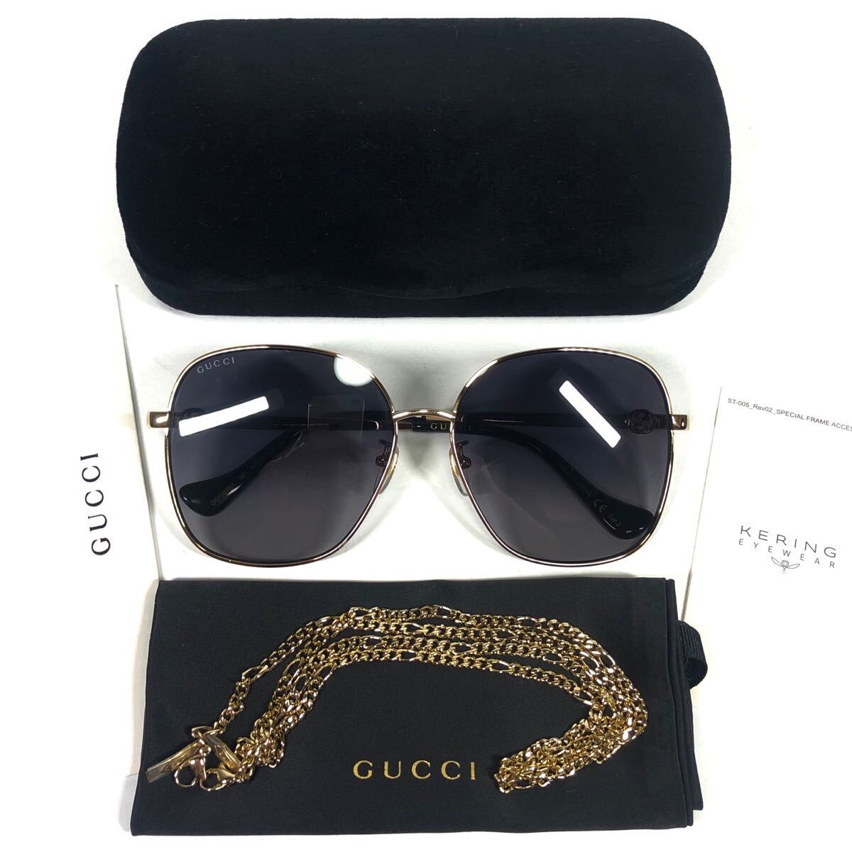 未使用品【グッチ】基準内 GUCCI サングラス インターロッキングG グラスコード GG 1089SA メンズ レディース ケース メガネチェーン付き拍卖