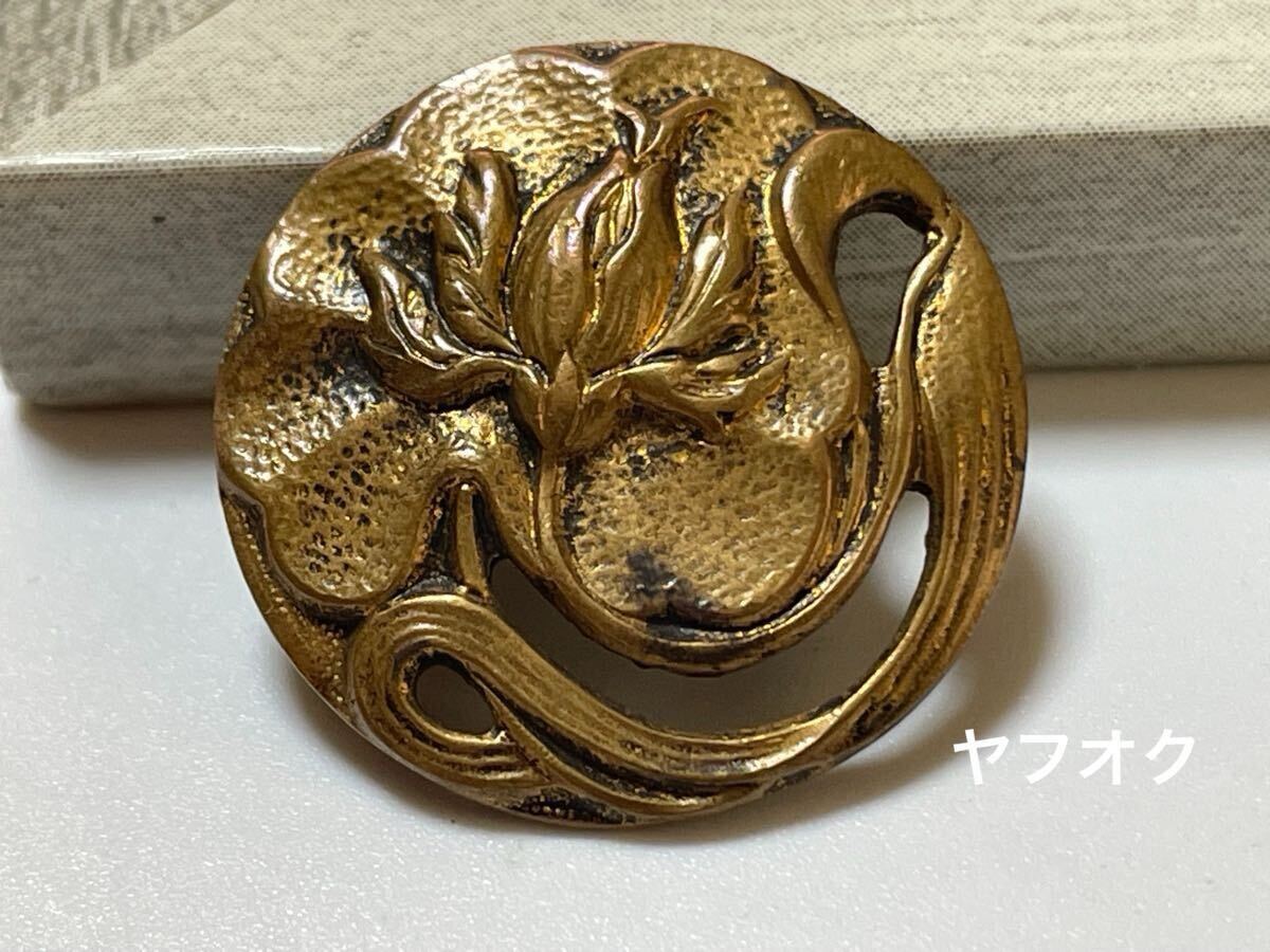 メタルボタン 1個 フランス アンティーク ヴィンテージ 22ミリ 透かし フラワー 250324-3拍卖