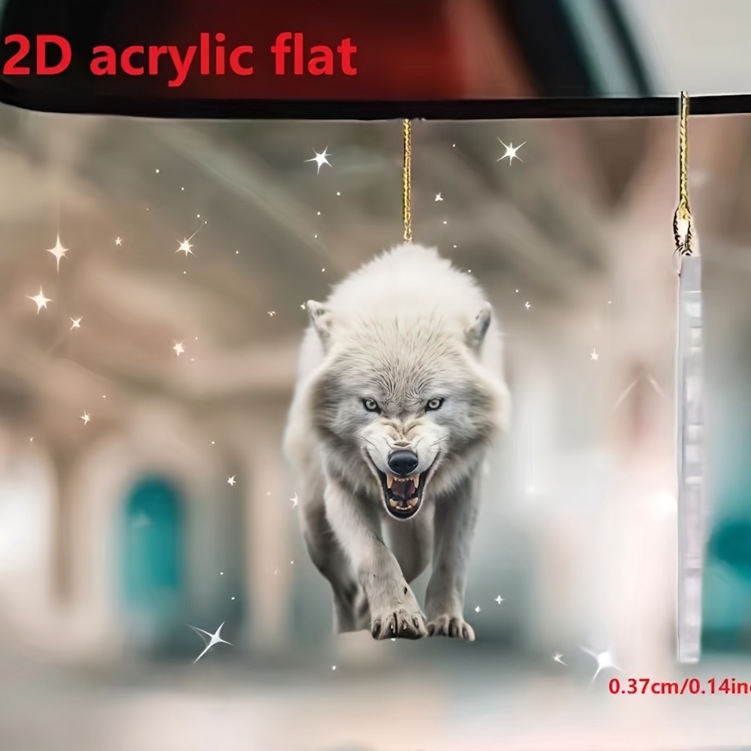 キーホルダー 怒ったおおかみ 白い狼 吊り下げ 平面 2D アクリル 8cm かわいい おもしろ アニマル 動物 車 バックミラー 鍵 飾り t5189拍卖
