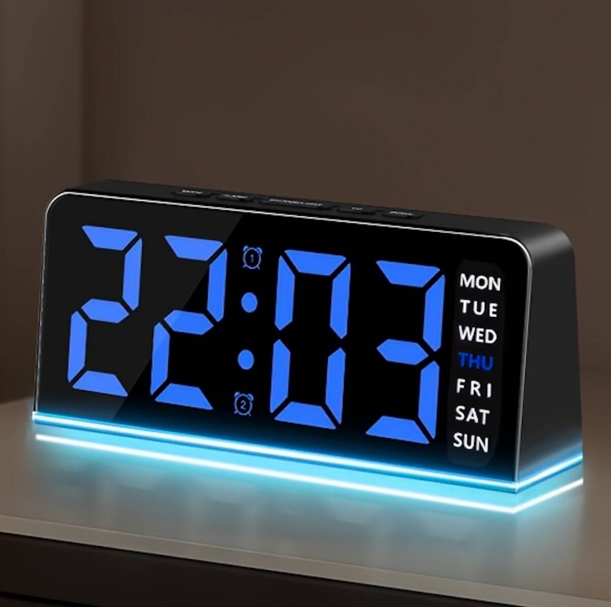 デジタル時計 置き時計 ブルー 青 16cm 大画面 おしゃれ 目覚まし時計 アラーム スヌーズ 明るさ調整 調光 見やすい 気温 曜日 t5221拍卖