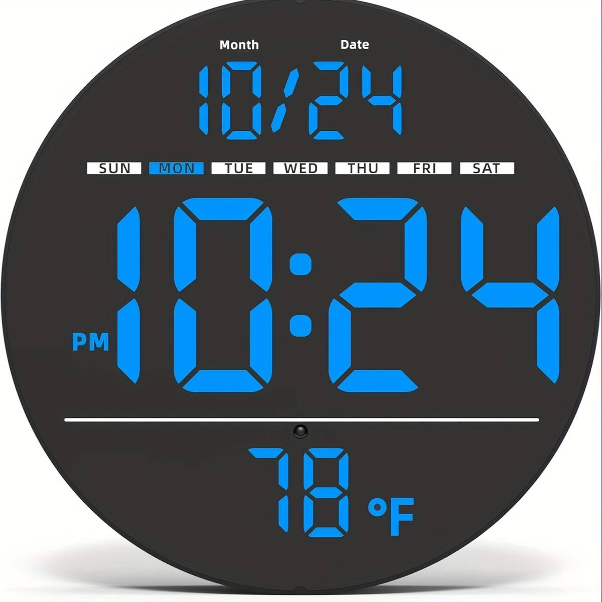 デジタル時計 おしゃれ 壁掛け時計 大型 ブルー 青 丸型 20cm 大画面 目覚まし時計 自動調光 大文字 気温 日付 曜日 アラーム t5210拍卖