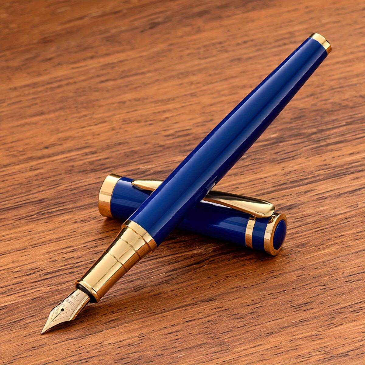 万年筆 おしゃれ ブルー ゴールド 青金 金属 ステンレス 13.8cm 中字 39g 高級感 プレゼント ギフト 書きやすい 普段使い ビジネス t5554拍卖