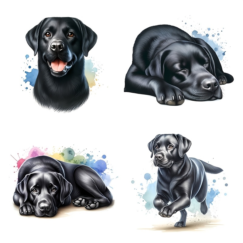 4種セット デカール 犬 ラブラドールレトリバー 黒 窓用ステッカー 17cm イラスト イヌ シール ビニール素材 車用 防水 いぬ 動物 t5323拍卖