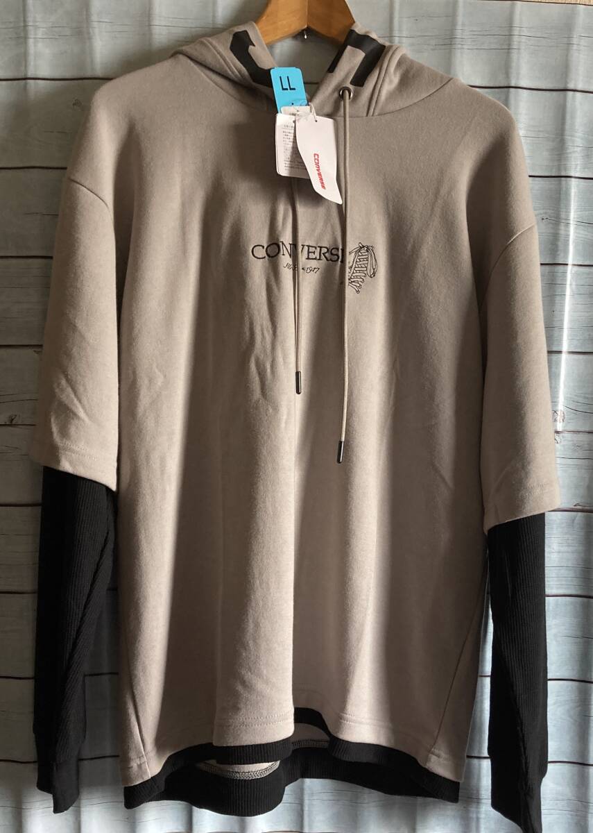 格安♪新品タグ付です『CONVERSE/コンバース』めっちゃカッコいい2025年新型プルオーバーパーカー/LL(2L)サイズ/袖切替仕様/ユニセックス拍卖