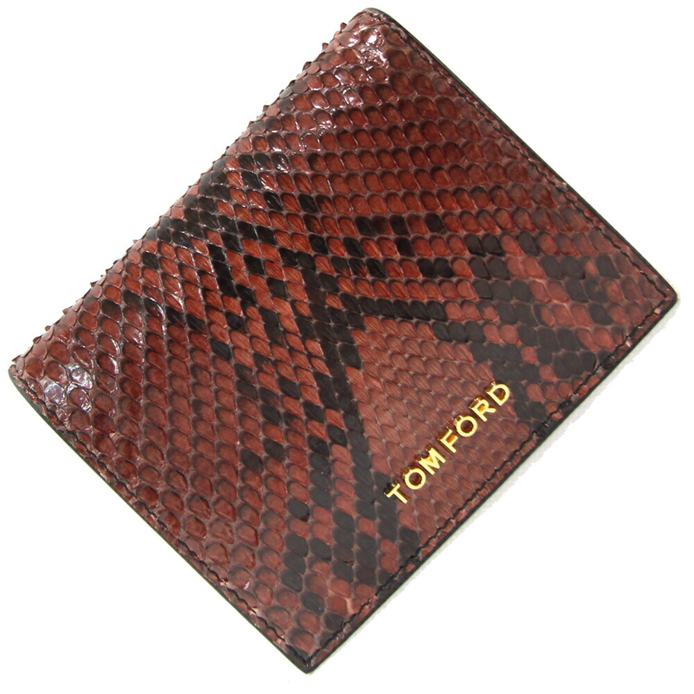 トムフォード 二つ折り財布 ブラウン パイソン 中古 コンパクトウォレット ミニ ロゴ エキゾチックレザー 蛇 ヘビ メンズ拍卖