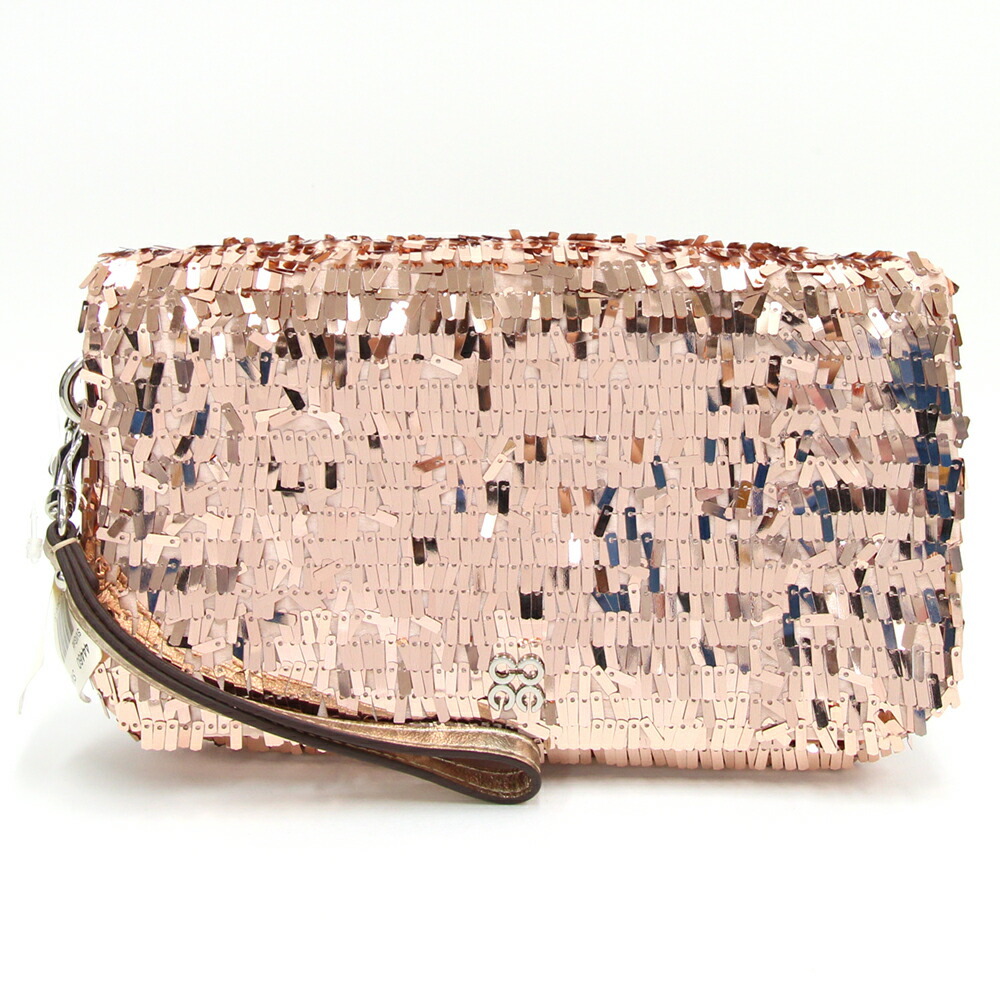 コーチ クラッチバッグ アプアート 44460 シャンパンピンク スパンコール レザー 中古 ストラップ付 ハンドバッグ拍卖