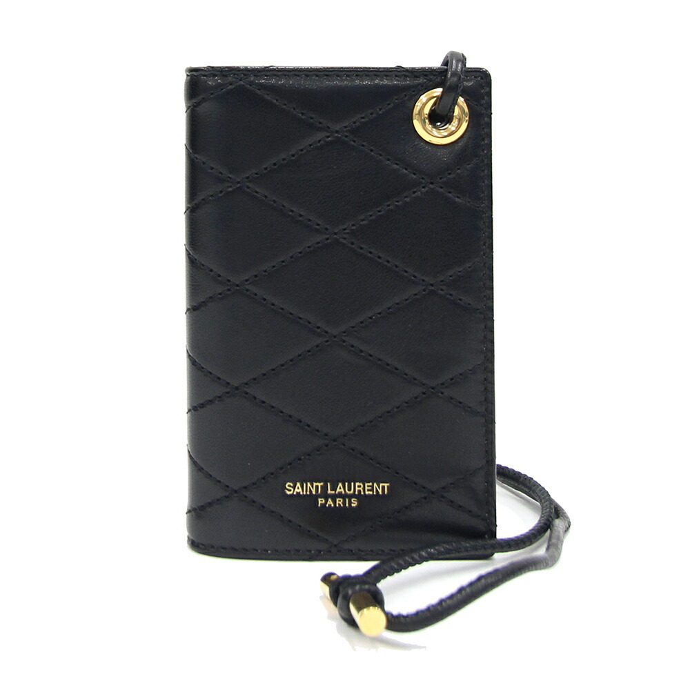 サンローラン カードケース 669952 ブラック レザー 中古 カードホルダー パスケース ネックストラップ メンズ拍卖