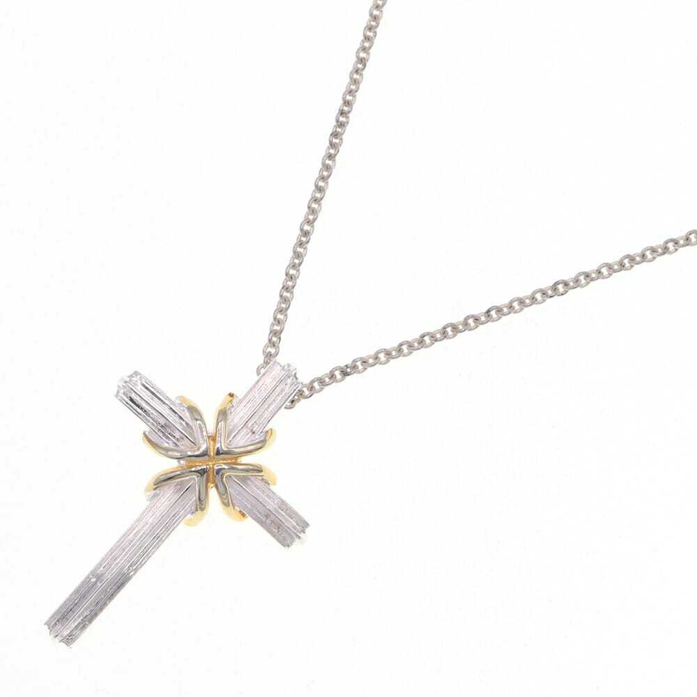 ティファニー ネックレス シグネチャークロス SV スターリングシルバー925 YG 中古 ペンダント アクセサリー チョーカー拍卖