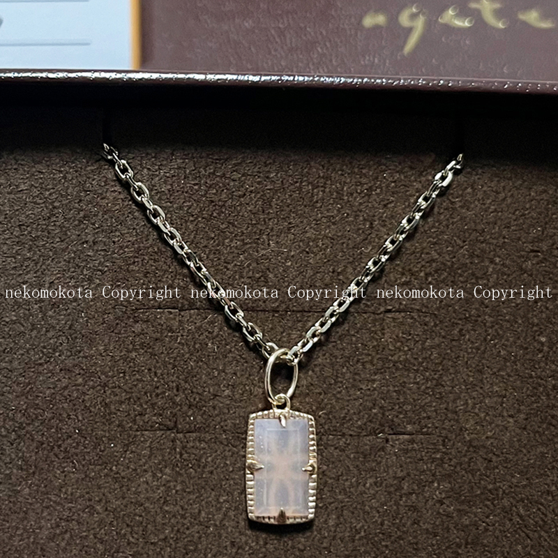 美品 アガット K10 ムーンストーン チャーム & シルバー925 ネックレス チェーン セット 天然石 agete拍卖