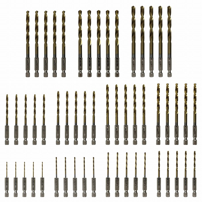 【55本セット】六角軸 ドリル 1.5mm 2mm 2.5mm 3mm 3.5mm 4mm 4.5mm 5mm 5.5mm 6mm 6.5mm 各5本 鉄鋼用 電気ドリル HSS 鉄鋼拍卖