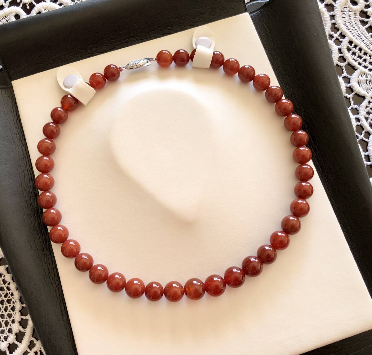 訳有り格安天然石瑪瑙アンティークネックレス★出雲産赤めのう・レッドアゲート 41粒・大粒約10mm60.5g 形・テリ良い◎SILVER刻印あり拍卖