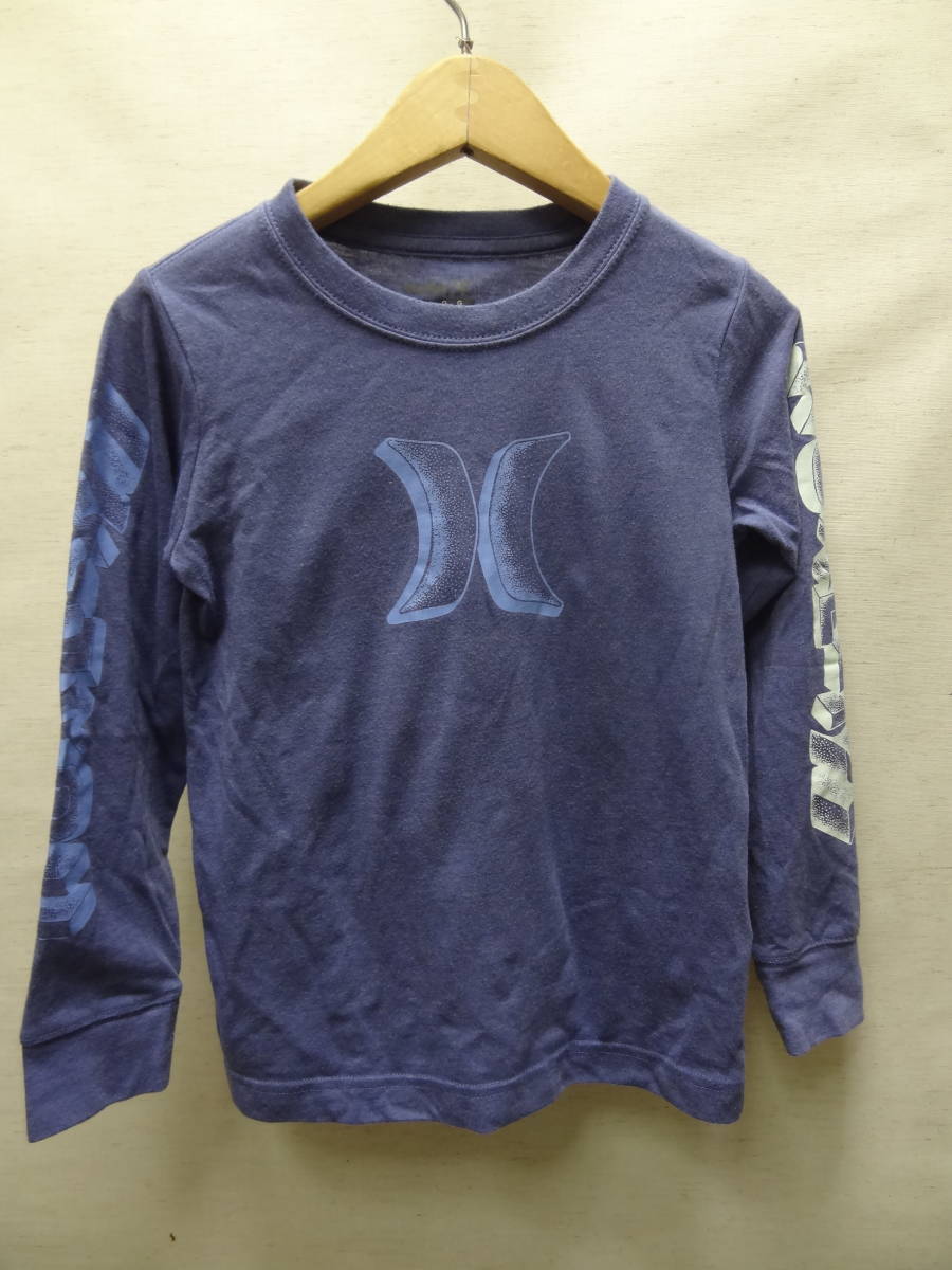 全国送料無料 ハーレー Hurley 子供服キッズ男の子 前&左右袖 ロゴプリント 長袖ブルーグレー色Tシャツ 120(6-7)拍卖