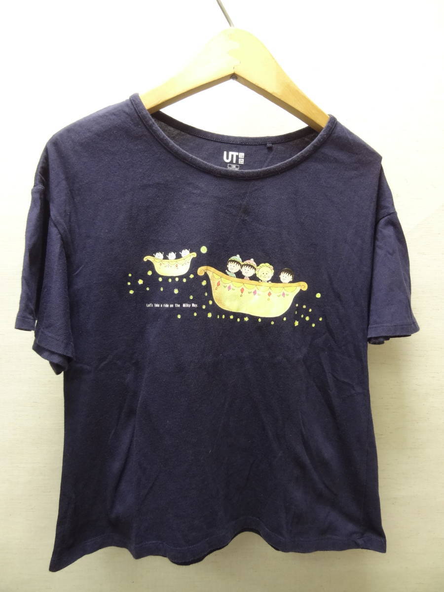 全国送料無料 ちびまる子ちゃん UT ユニクロ 子供服キッズ女の子 綿100%素材 フレアー袖 半袖 紺ネービー色Tシャツ 130拍卖