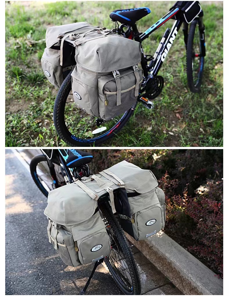 2 in 1 自転車 バッグ 自転車 リアバッグ 防水 50L 自転車用 サイドバッグ 大型 パニアバッグ キャリアバッグ サイクル バッグ グレー拍卖