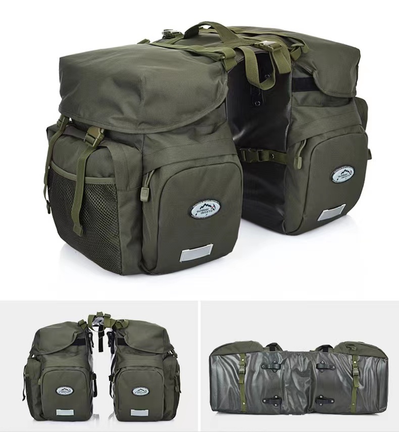 2 in 1 自転車 バッグ 自転車 リアバッグ 防水 50L 自転車用 サイドバッグ 大型 パニアバッグ キャリアバッグ サイクル ダークグリーン拍卖