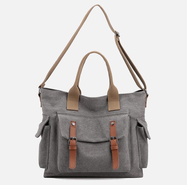 トートバッグ ショルダーバッグ 帆布 男女兼用 シンプル 肩がけ 鞄 かばん メンズ 通勤通学 2wayグレー拍卖