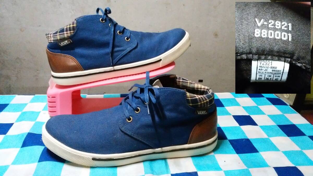 VANS V-2921 軽量チャッカ 26.5 ネイビー×ブラウン バンズ拍卖