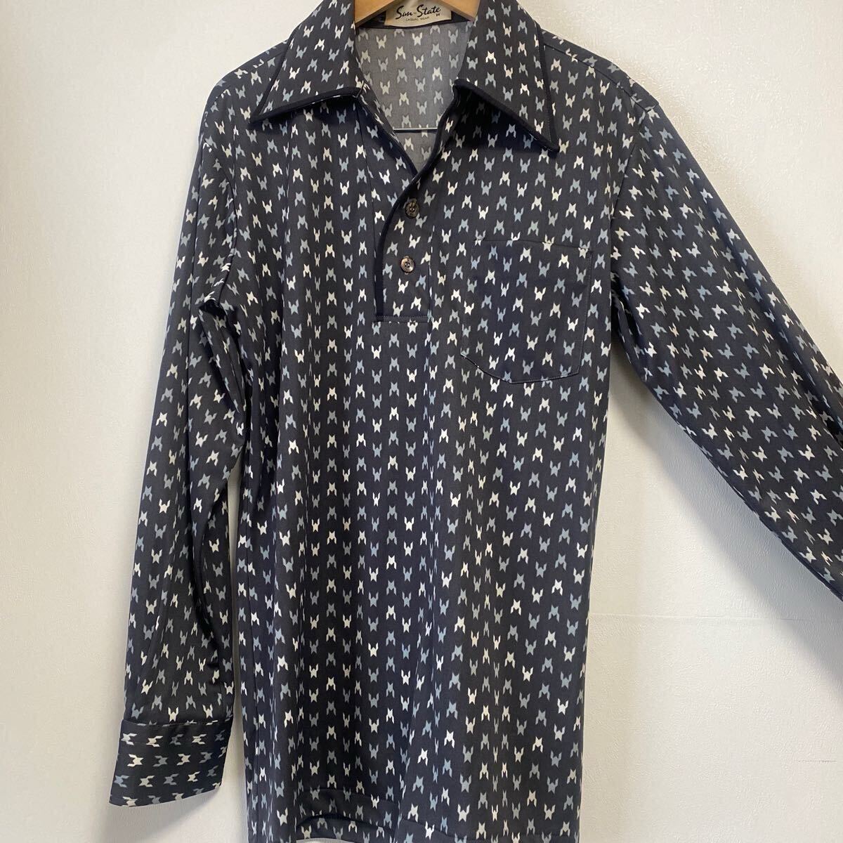 イタリアンカラー 長袖シャツ 総柄 M 古着拍卖