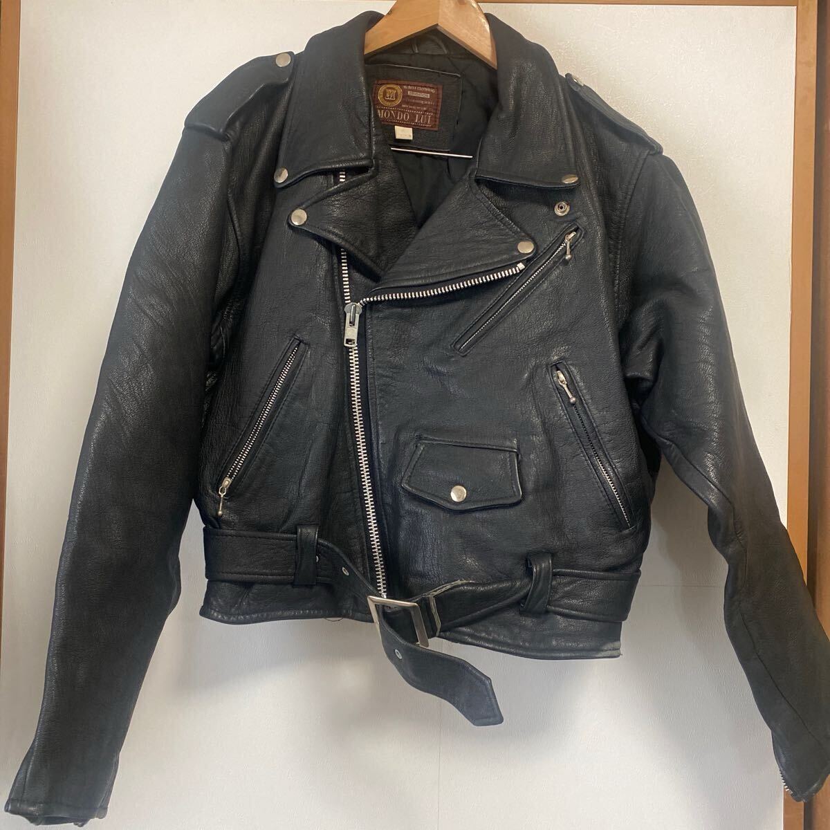 ダブルライダースジャケット ライダース 黒 レザーM 古着拍卖