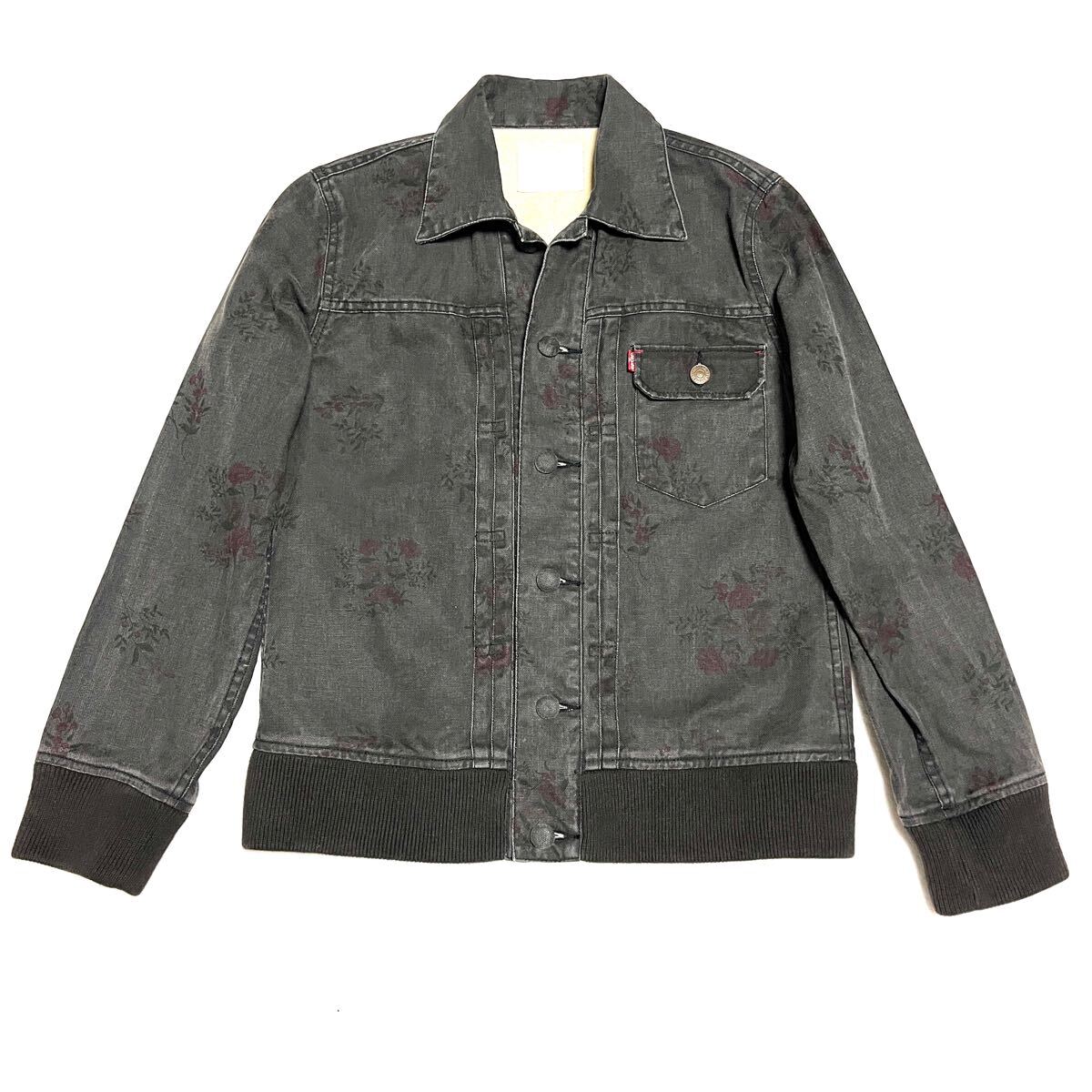 ★美品★Levi’s RED LOOP リーバイスレッドループ★1st デニムジャケット★M★花柄★黒 ブラック★ファースト ジージャン★レディース★拍卖
