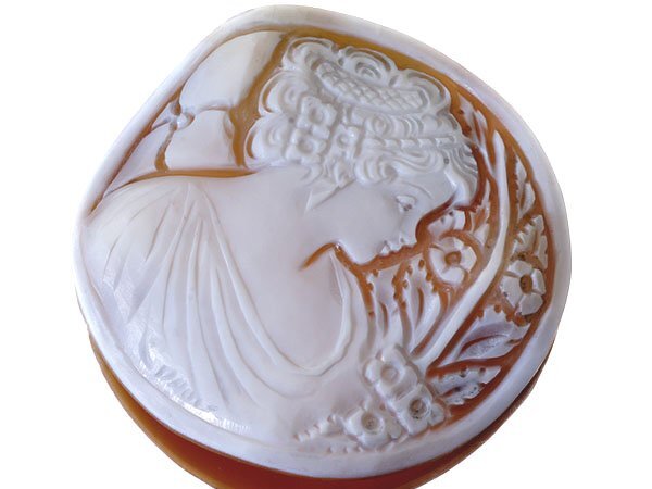 【ジュエリー極】ディルーカ社 サイン刻印有 綺麗な貴婦人と花の彫刻 高級シェルカメオルース 59.8mm×59.7mm w5060v【送料無料】拍卖