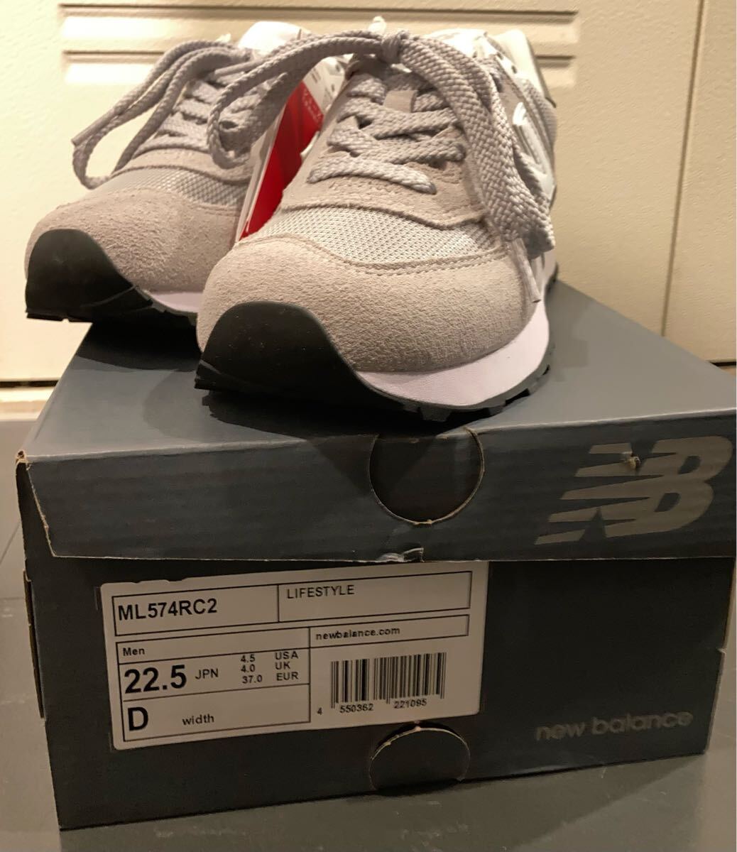 再↓人気★new balance★国内正規品スエードランニングシューズスニーカー ML574 RC2 D 22.5cm 新品 ライトグレー USA4.5拍卖