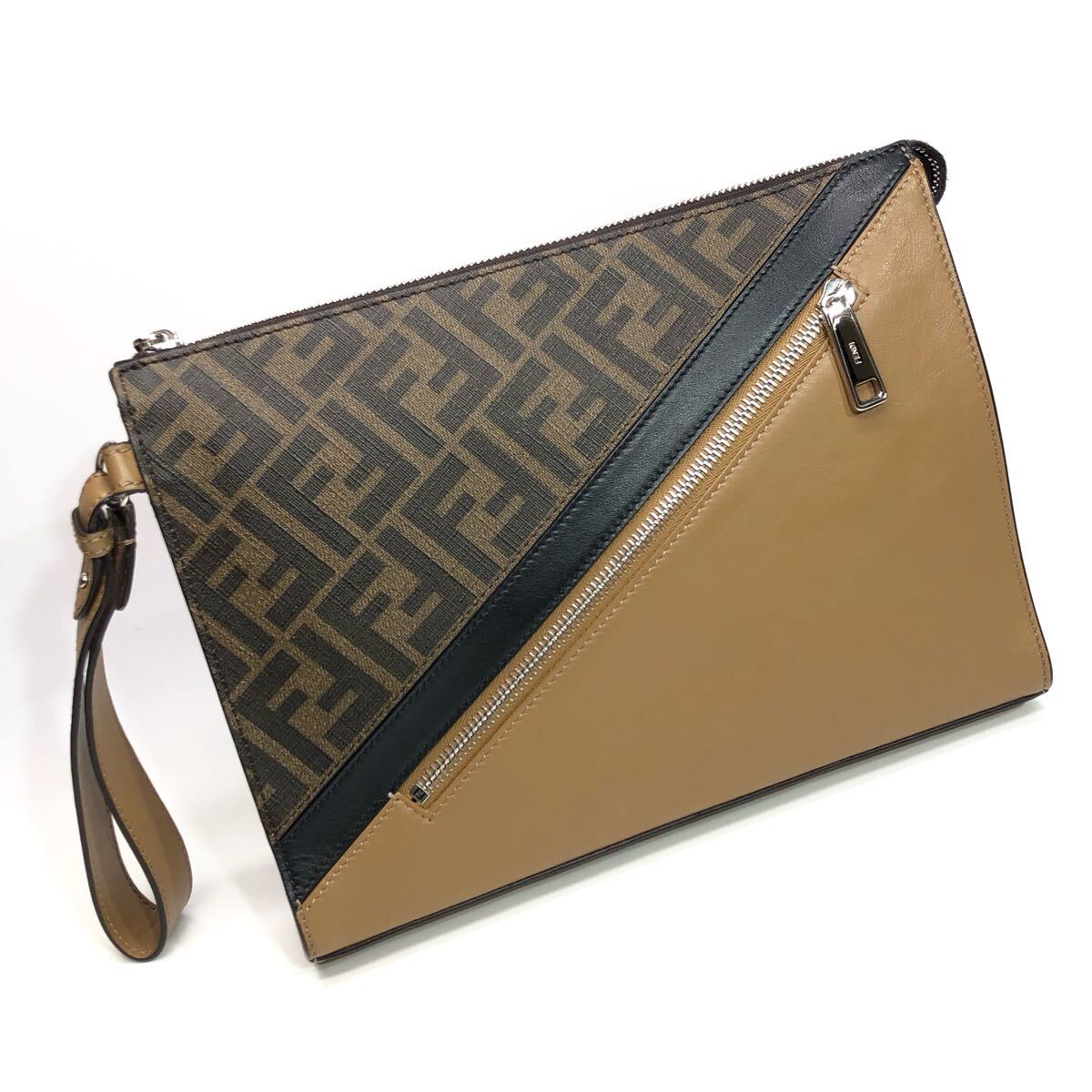 ★未使用級/現行モデル★FENDI フェンディ ダイアゴナル クラッチバッグ ブラウン ズッカ FF セカンドバッグ 7VA491 AJF8 F1EGA拍卖