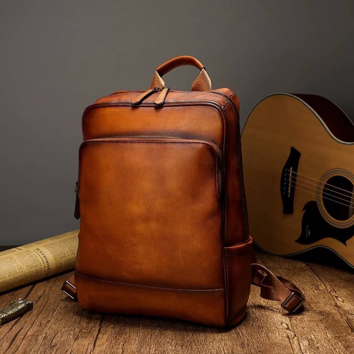 大人気★高品質★メンズバッグ 本革 ヌメ革 リュックサック ディパック バックパック 牛革 レザー A4対応 14インチ 通勤通学拍卖