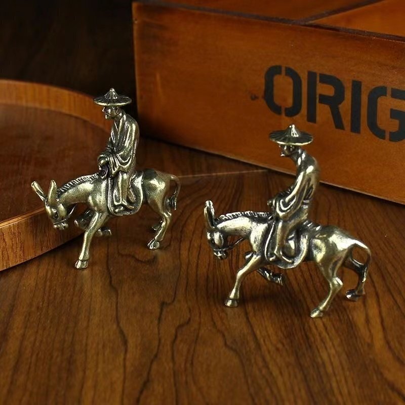 人気新品!銅置物ロバに乗った老人置物 銅製 細工銅金工 銅 置物 ペア拍卖