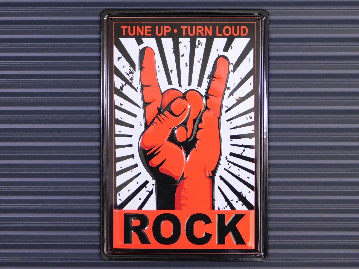◆送料\185◆【ROCK・ロック】※《エンボスメタルサイン / 300×200mm》 アメリカン雑貨 エンボス看板 ブリキ看板拍卖
